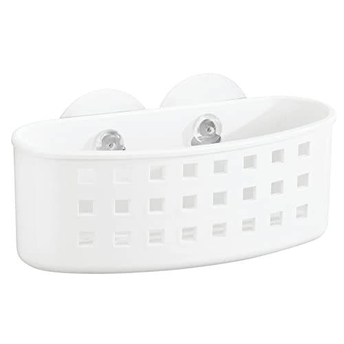 mDesign Plastic Suction Shower Caddy Storage Basket - Soap and Sponge Holder for Bathroom Organization of Body Wash, Loofahs, Razors, Small Shampoo and Conditioner Bottles, Bath Bombs - White