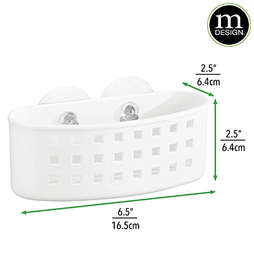 mDesign Plastic Suction Shower Caddy Storage Basket - Soap and Sponge Holder for Bathroom Organization of Body Wash, Loofahs, Razors, Small Shampoo and Conditioner Bottles, Bath Bombs - White