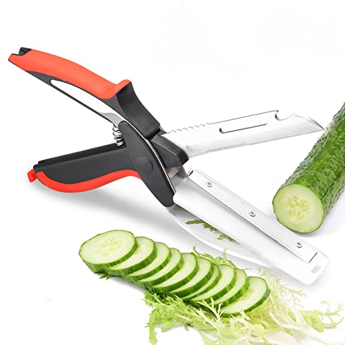 Food Cutter Choppers Meat Scissors Kitchen Shears,Quick Vegetable Slicer with Cutting Board Knife Kitchen Must Haves Chopping Scissors for Kitchen