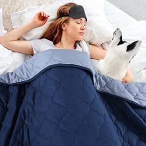 s a g i n o weighted blanket & sleep mask for adults - twin size, 60"x80", 15lbs - heavy cooling blankets with premium glass bead for restlessness, navy (inner layer grey)