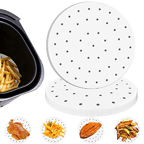 Air Fryer Parchment Paper Liners, Numola 100 Pcs Parchment Paper for Air Fryer, 9 Inch White Air Fryer Paper Liners, Non-stick Steamer Liners for Oven, Microwave, Bamboos Steaming Basket