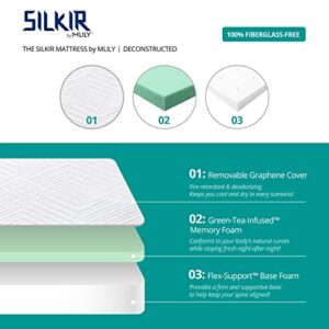 SILKIR 8" Memory Foam Mattress | Green Tea & Cooling Gel Infused for Cool Sleep | 10 Year Warranty | CertiPUR-US Certified | Bed in Box | Made 100% in USA | Medium Firm | Twin Size,SLKR8-T