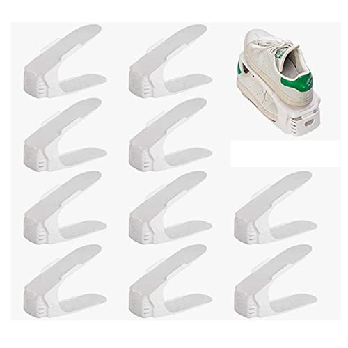 GYFHMY Shoe Slots Organizer, 10pcs Space-Saving Adjustable Double-Layer Closet Storage Cabinet, White Household Shelf, for Living Room Dormitory Hotel