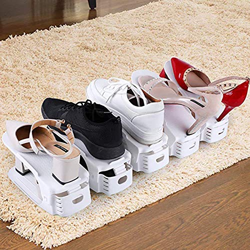 GYFHMY Shoe Slots Organizer, 10pcs Space-Saving Adjustable Double-Layer Closet Storage Cabinet, White Household Shelf, for Living Room Dormitory Hotel