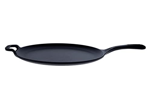 Victoria 12-Inch Cast-Iron Comal Pizza Pan with a Long Handle and a Loop Handle, Preseasoned with Flaxseed Oil, Made in Colombia