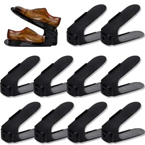 froadp pack of 20 adjustable shoe racks, non-slip shoe holders, 3 height adjustable, pp double layer shoe stacker set, space-saving shoe storage (black)