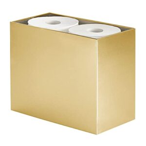 mdesign tall steel floor stand toilet paper organizer, 4-roll tissue storage holder container bin for bathroom, fits under sink, vanity, shelf, in cabinet, or corner, metro collection - soft brass