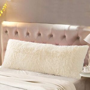 reafort luxury long hair, pv fur, faux fur body pillow cover/case 21inx54in with hidden zipper closure (cream, 21inx 54in pillow cover)