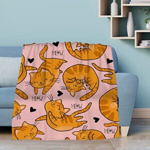 kamoxi cat throw blankets cute orange cats kitty kawaii pets on pink blanket cat lover gifts for women girls baby, soft sofa bed chair couch fleece flannel fluffy plush blanket bedding 50"x40"