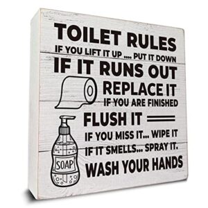 rustic toilet rules if you lift it up wooden box sign desk decor bathroom quote wood box sign for home bathroom toilet shelf table decoration 5 x 5 inch