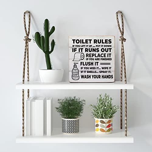 Rustic Toilet Rules If You Lift It up Wooden Box Sign Desk Decor Bathroom Quote Wood Box Sign for Home Bathroom Toilet Shelf Table Decoration 5 X 5 Inch