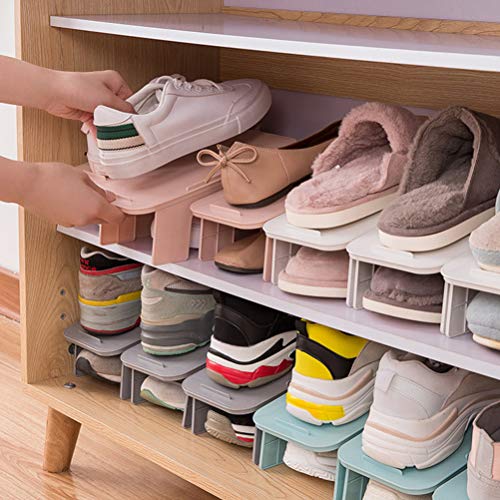 HEALLILY Corner Shoe Shelf 4pcs Shoe Stacker Shoes Organizer Shoe Racks Space Saver for Closet Organization Grey Two Tier Shoe Rack