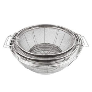 U.S. Kitchen Supply - 3 Piece Colander Set - Stainless Steel Mesh Strainer Net Baskets with Handles & Resting Base - 11" 5 Quart, 9.5" 4 Quart and 8.5" 3 Quart - Strain, Drain, Rinse, Steam or Cook