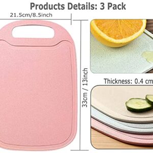 3 Pack Mini Kitchen Cutting Board Set Small Fruit Cutting Board Wheat Straw Plastic Cutting Boards Mats Dishwasher Safe, Juice Grooves, Thicker Boards Easy Grip Handle, Non Porous(13 Inch x 8.5 Inch)