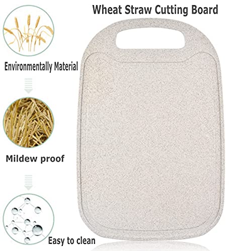 3 Pack Mini Kitchen Cutting Board Set Small Fruit Cutting Board Wheat Straw Plastic Cutting Boards Mats Dishwasher Safe, Juice Grooves, Thicker Boards Easy Grip Handle, Non Porous(13 Inch x 8.5 Inch)