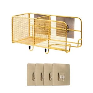 Hair Dryer Holder,Metal Hair Tool Organizer with 2 Hook,Bathroom Accessories Organizer for Hair Dryer, Curling Iron, Hair Brushes , Flat Iron, Hair Straightener,Gold Hair Styling Tools Organizer