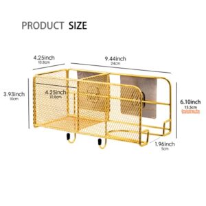 Hair Dryer Holder,Metal Hair Tool Organizer with 2 Hook,Bathroom Accessories Organizer for Hair Dryer, Curling Iron, Hair Brushes , Flat Iron, Hair Straightener,Gold Hair Styling Tools Organizer