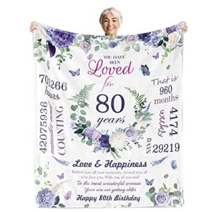 80th birthday gifts for women, women 80th birthday decorations, 80th birthday gifts for her, birthday blanket birthday gifts ideas for grandma, mom, sister, wife, friend, aunt, soft blanket 50’’x60’’