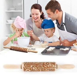 rolling pins for baking,embossed rolling pin, Engraved Embossing Rolling Pin Kitchen Decor Tools for Baking Embossed Cookies,Birthday Gifts for Women, Gift for Women,Mom Birthday Gift(Flower)
