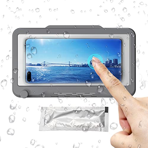 YACSEJAO Upgrade Shower Phone Holder 360° Rotation HD High Sensitivity Wall Mounted Waterproof Phone Case for Shower Bathroom Bathtub Kitchen (Gray)