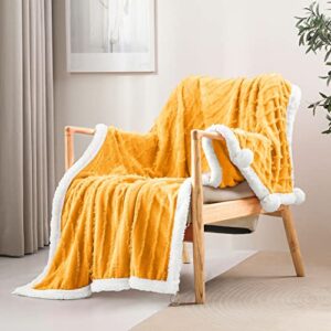 exclusivo mezcla tassel fleece throw blanket for couch, sofa, bed, soft wrap poncho blanket, lightweight and warm (50x70 inches, mustard yellow)