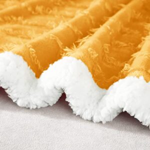 Exclusivo Mezcla Tassel Fleece Throw Blanket for Couch, Sofa, Bed, Soft Wrap Poncho Blanket, Lightweight and Warm (50x70 Inches, Mustard Yellow)