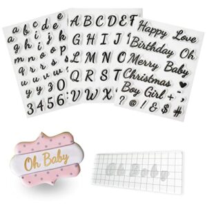 4pcs alphabet cake stamps tool for fondant cookie biscuit, pretty handwriting food grade fondant letter stamp uppercase extra spare lowercase numbers words reusable cookie stamp for christmas party