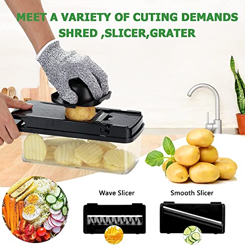 Vegetable Chopper, KATHSI Food Choppers Onion Chopper Vegetable Slicer Cutter Dicer Veggie chopper with Container,8 Blades, Black