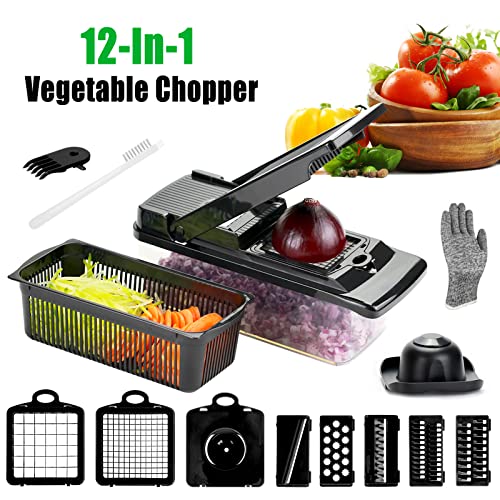 Vegetable Chopper, KATHSI Food Choppers Onion Chopper Vegetable Slicer Cutter Dicer Veggie chopper with Container,8 Blades, Black