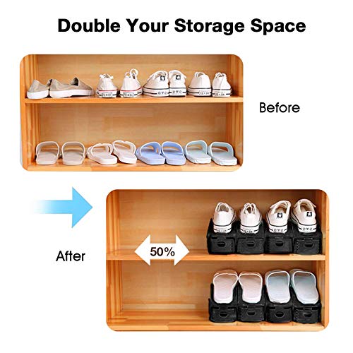 KK5 Shoe Slots Space Saver| Shoe Slots Organizer Shoe Rack Organizer| Double Deck Shoe Rack Holder for Closet Organization (20/Set-Black)