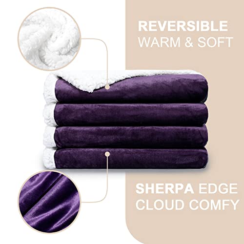 NANPIPER Sherpa King Size Blanket,Soft Fuzzy Fleece Blanket,Warm Plush Edge Blankets,Purple 90"x108"