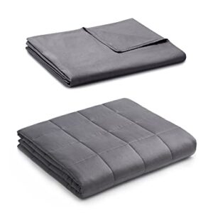 YnM Weighted Blanket with Cotton Duvet Bundle (48''x72'' 15lbs), Suit for One Person(~140lb) Use on Twin/Full Bed | Dark Grey