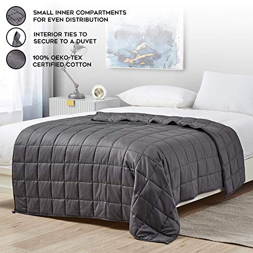 YnM Weighted Blanket with Cotton Duvet Bundle (48''x72'' 15lbs), Suit for One Person(~140lb) Use on Twin/Full Bed | Dark Grey