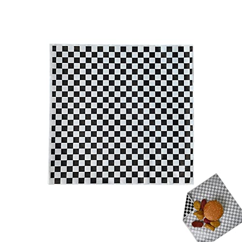 100 Sheets Black and White Checkered Dry Waxed Deli Paper Sheets, Grease Resistant Checkered ,Checkered Paper ,Deli Liner ,Checkered Paper Liners ,Checkered Basket Liners/Deli Paper (11.5''x11.5'')