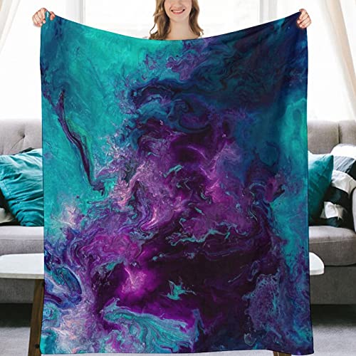 Galaxy Purple Teal Turquoise Flannel Fleece Throw Blankets 50"X40" Lightweight Fluffy Winter Fall Blanket Cozy Soft Fuzzy Plush Home Decor for Couch Bed Sofa Bedroom Living Room Travel