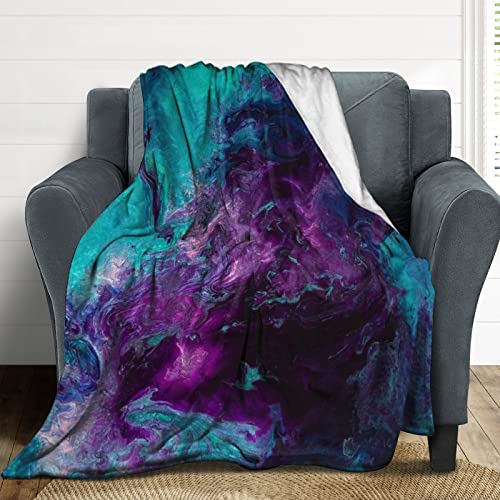 Galaxy Purple Teal Turquoise Flannel Fleece Throw Blankets 50"X40" Lightweight Fluffy Winter Fall Blanket Cozy Soft Fuzzy Plush Home Decor for Couch Bed Sofa Bedroom Living Room Travel