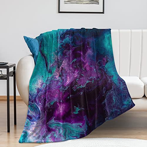 Galaxy Purple Teal Turquoise Flannel Fleece Throw Blankets 50"X40" Lightweight Fluffy Winter Fall Blanket Cozy Soft Fuzzy Plush Home Decor for Couch Bed Sofa Bedroom Living Room Travel