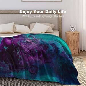 Galaxy Purple Teal Turquoise Flannel Fleece Throw Blankets 50"X40" Lightweight Fluffy Winter Fall Blanket Cozy Soft Fuzzy Plush Home Decor for Couch Bed Sofa Bedroom Living Room Travel