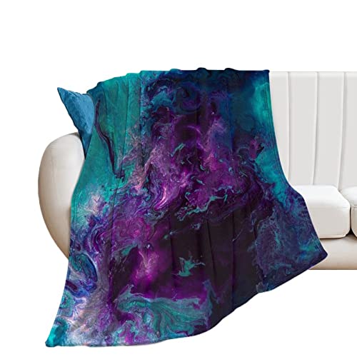 Galaxy Purple Teal Turquoise Flannel Fleece Throw Blankets 50"X40" Lightweight Fluffy Winter Fall Blanket Cozy Soft Fuzzy Plush Home Decor for Couch Bed Sofa Bedroom Living Room Travel