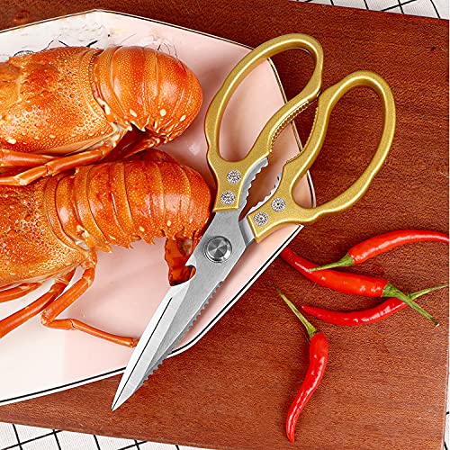 AWinjoy Kitchen Scissors, Heavy Duty Sharp Kitchen Shears Dishwasher Safe,Gold Kitchen Accessories Cooking Shears for Kitchen Meat Chicken Fish Poultry Herb Bread (Gold)