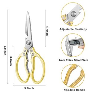 AWinjoy Kitchen Scissors, Heavy Duty Sharp Kitchen Shears Dishwasher Safe,Gold Kitchen Accessories Cooking Shears for Kitchen Meat Chicken Fish Poultry Herb Bread (Gold)