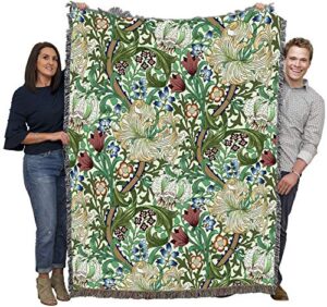pure country weavers william morris golden lily blanket - arts & crafts - gift tapestry throw woven from cotton - made in the usa (72x54)