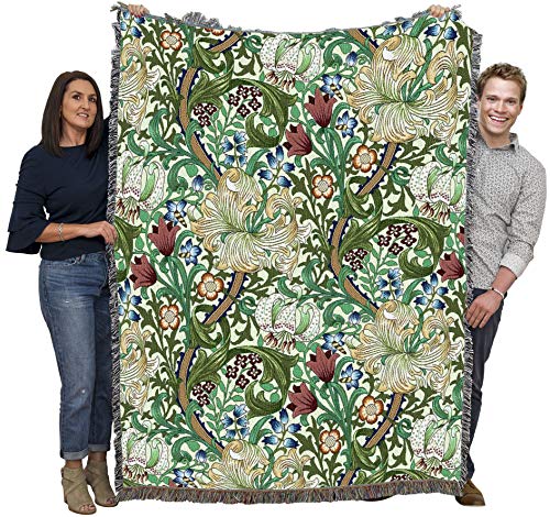 Pure Country Weavers William Morris Golden Lily Blanket - Arts & Crafts - Gift Tapestry Throw Woven from Cotton - Made in The USA (72x54)