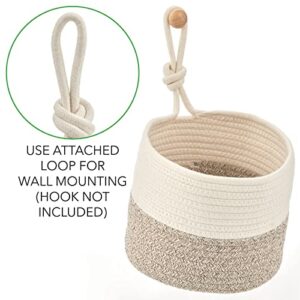 mDesign Casual Round Woven Cotton Rope Bathroom Basket with Tie Handles - Storage Organizer Set for Countertop, Floor, Closet or Vanity, Holds Toilet Paper, Towels, or Magazines, Set of 2, White/Brown