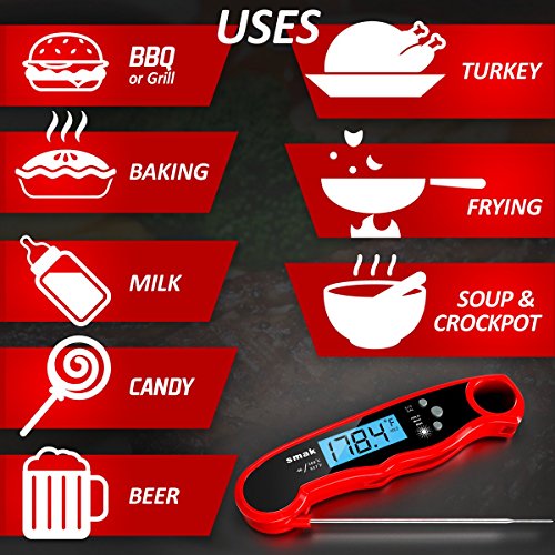 Digital Instant Read Meat Thermometer - Waterproof Kitchen Food Cooking Thermometer with Backlight LCD - Best Super Fast Electric Meat Thermometer Probe for BBQ Grilling Smoker Baking Turkey