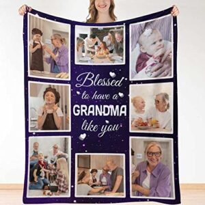 huglazy mothers day customized blankets with photos for grandma custom personalized picture blanket throw birthday gifts for grandma nana gigi grandmother from granddaughter grandson grandkids