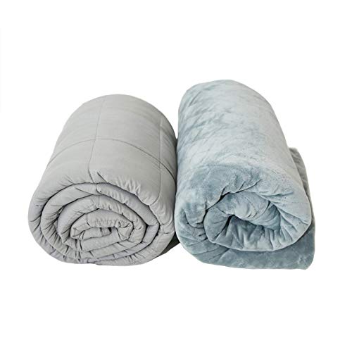 Waowoo Weighted Blanket 15 pounds with Queen Size Cover Set Bundle