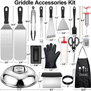 Griddle Accessories Kit,121PC Grill Griddle Accessories Set for Camp Chef, Professional Flat Top Griddle Accessories Tool Kit with Slotted Spatula, Scraper, Bottle, Tongs, Egg Ring (A)