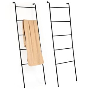 Metal Blanket Ladder Set of 2 Black Blanket Ladders and Free Standing Towel Rack 2 Tier Towel Holder Stand Hand Towel Drying Rack