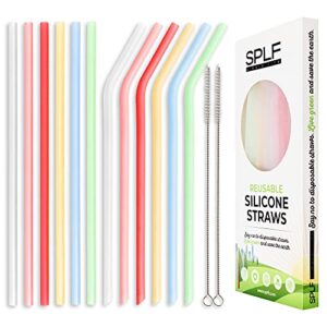 splf 12 pack reusable silicone straws for toddlers & kids-bpa free translucent collapsible straws with cleaning brushes & case for 20/30 oz tumblers rtic/yeti, eco-friendly, no rubber tast